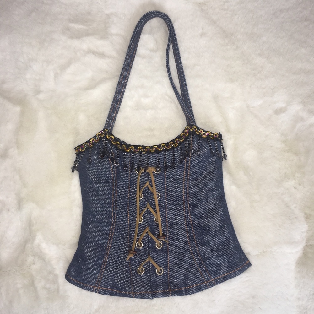 Boho Chic Jean Denim Corset Purse Bag